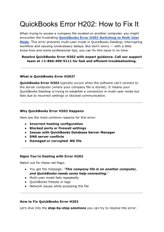 Fix QuickBooks Error H202 Switching to Multi User Mode