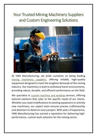 Your Trusted Mining Machinery Suppliers and Custom Engineering Solutions