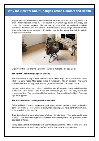 Why the Newtral Chair Changes Office Comfort and Health
