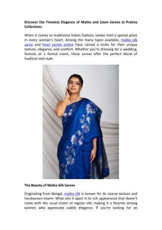 Discover the Timeless Elegance of Matka and Linen Sarees at Prativa Collections