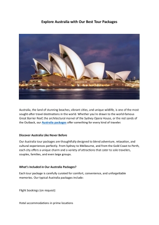 Explore Australia with Our Best Tour Packages