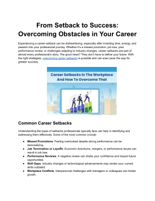 From Setback to Success: Overcoming Obstacles in Your Career