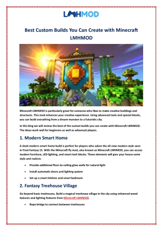 Best Custom Builds You Can Create with Minecraft LMHMOD