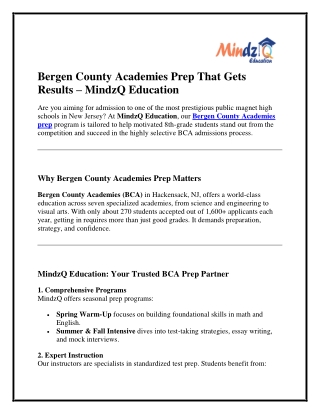 Bergen County Academies Prep That Gets Results – MindzQ Education
