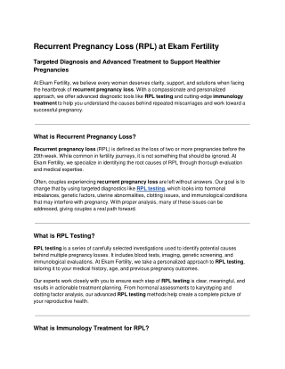 Recurrent Pregnancy Loss (RPL) at Ekam Fertility