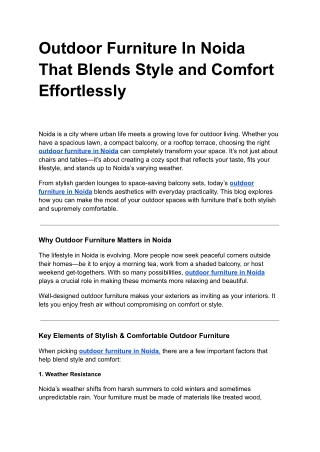 Outdoor Furniture In Noida That Blends Style and Comfort Effortlessly