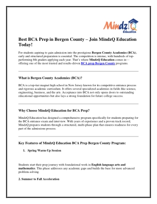 Best BCA Prep in Bergen County – Join MindzQ Education Today!