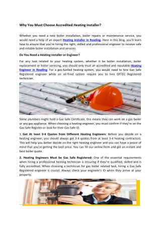 Why You Must Choose Accredited Heating Installer