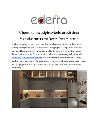 Choosing the Right Modular Kitchen Manufacturers for Your Dream Setup