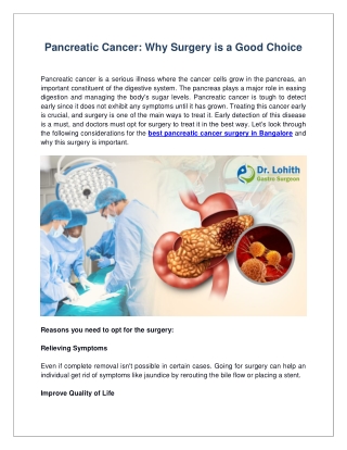 Pancreatic Cancer Why Surgery is a Good Choice