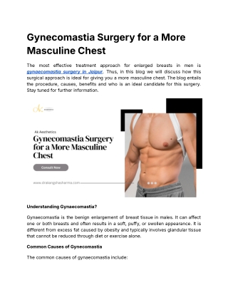 Gynecomastia Surgery in jaipur