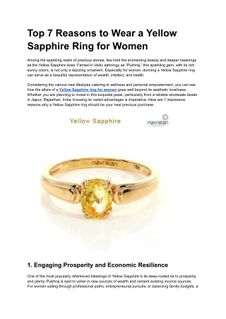 Top 7 Reasons to Wear a Yellow Sapphire Ring for Women
