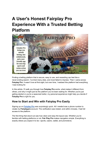 A User's Honest Fairplay Pro Experience With a Trusted Betting Platform