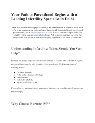 Your Path to Parenthood Begins with a Leading Infertility Specialist in Delhi