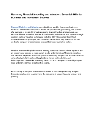 Comprehensive Guide to Financial Modelling and Valuation for Strategic Decision-