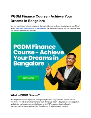 PGDM Finance Course - Achieve Your Dreams in Bangalore