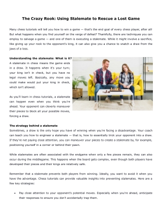 The Crazy Rook: Using Stalemate to Rescue a Lost Game