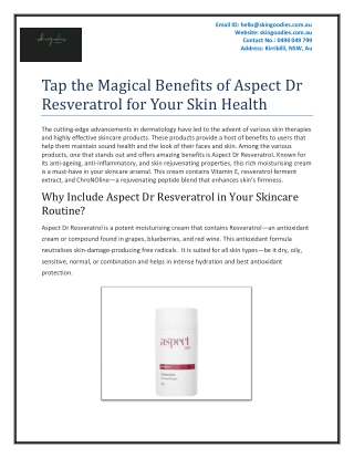 Tap the Magical Benefits of Aspect Dr Resveratrol for Your Skin Health
