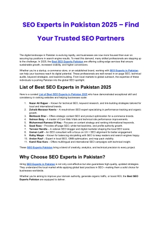 SEO Experts in Pakistan 2025