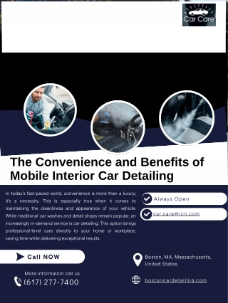 Professional Mobile Interior Car Detailing in Boston  On-Site Service