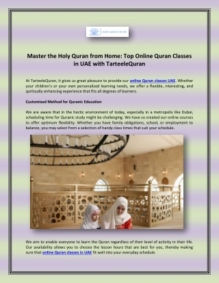 Master the Holy Quran from Home - Top Online Quran Classes in UAE with TarteeleQuran