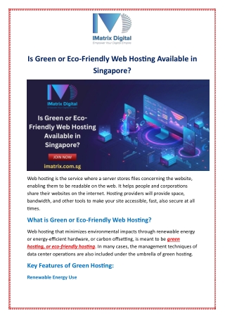 Is Green or Eco-Friendly Web Hosting Available in Singapore?