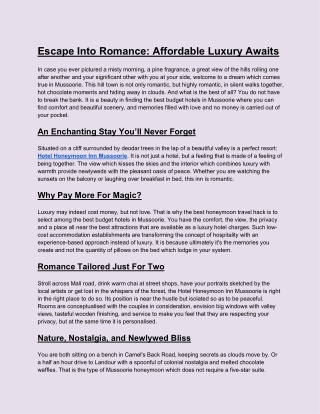 Escape Into Romance Affordable Luxury Awaits