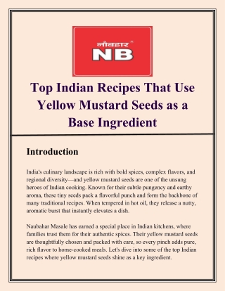 Top Indian Recipes That Use Yellow Mustard Seeds as a Base Ingredient
