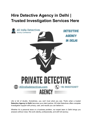 Hire Detective Agency in Delhi _ Trusted Investigation Services Here