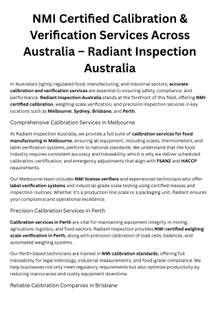NMI Certified Calibration & Verification Services Across Australia – Radiant Inspection Australia