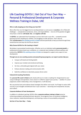 Life Coaching GOYOU | Development & Corporate Wellness Training in Dubai, UAE