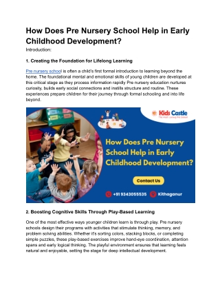 How Does Pre Nursery School Help in Early Childhood Development