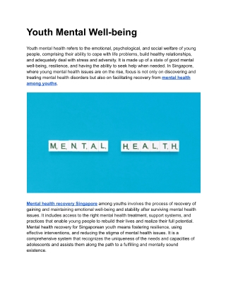 Youth Mental Well-being