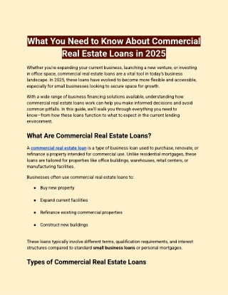 What You Need to Know About Commercial Real Estate Loans in 2025