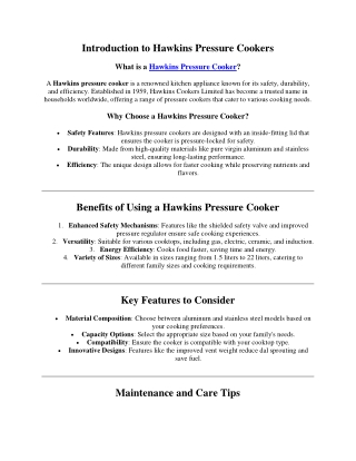 Complete Guide to Choosing the Right Hawkins Pressure Cooker