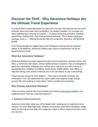 Discover the Thrill Why Adventure Holidays Are the Ultimate Travel Experience