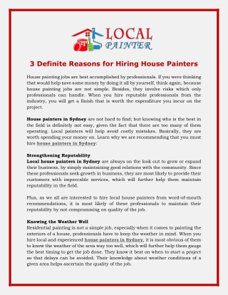 3 Definite Reasons for Hiring House Painters