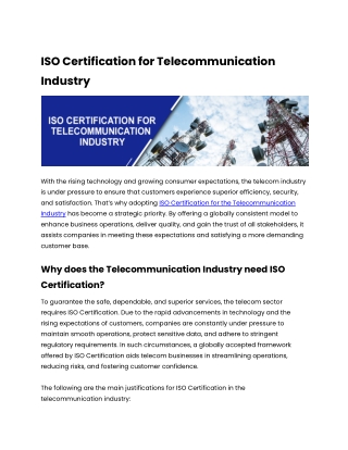 ISO Certification for Telecommunication Industry