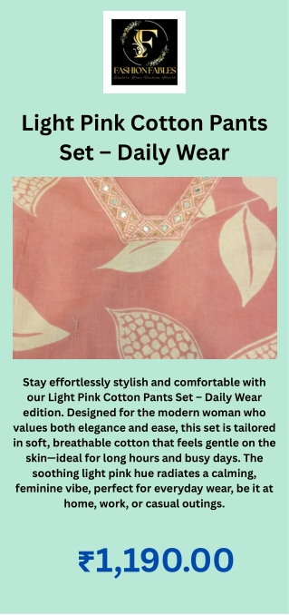 Light Pink Cotton Pants Set – Daily Wear