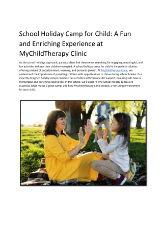 "MyChildTherapy Clinic’s Summer Camp: Fun & Growth for Kids