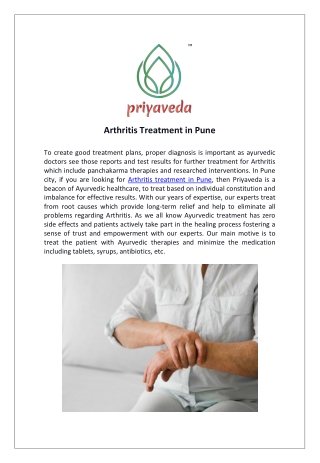 Arthritis Treatment in Pune India