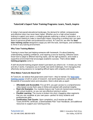 TutorLinks Expert Tutor Training Programs- Learn, Teach, Inspire