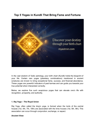 Top 5 Yogas in Kundli That Bring Fame and Fortune