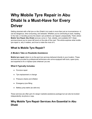 Why Mobile Tyre Repair in Abu Dhabi Is a Must-Have for Every Driver