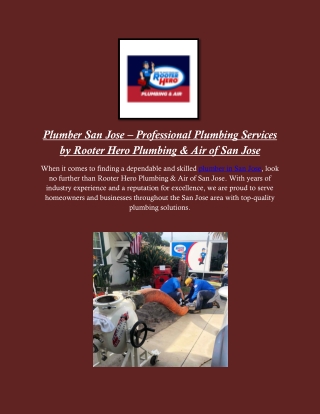 Plumber San Jose – Professional Plumbing Services by Rooter Hero Plumbing & Air