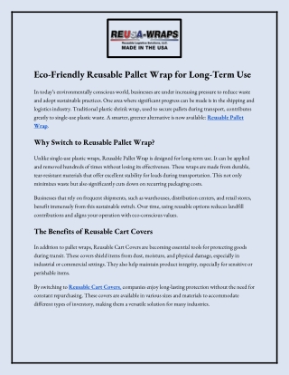 Eco-Friendly Reusable Pallet Wrap for Long-Term Use