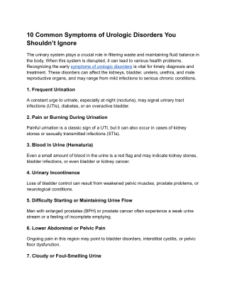 10 Common Symptoms of Urologic Disorders You Shouldn’t Ignore