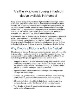 Are there diploma courses in fashion design available in Mumbai