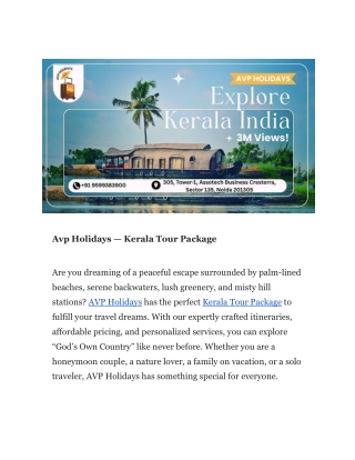 Avp Holidays — Kerala Tour Package