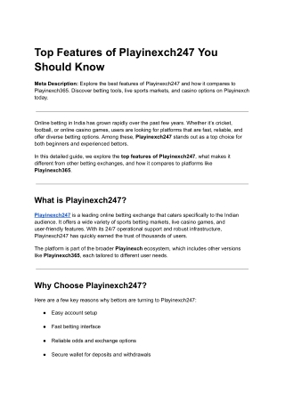 Top Features of Playinexch247 You Should Know